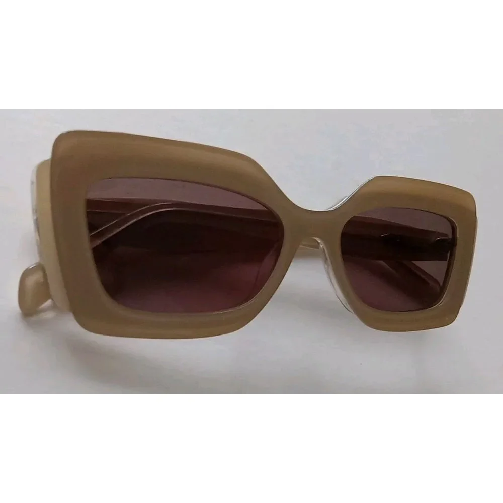 Zara Women Layered Frame Two Tone Beige Tan Arsty Fashion Sun Glasses‎ NWOT